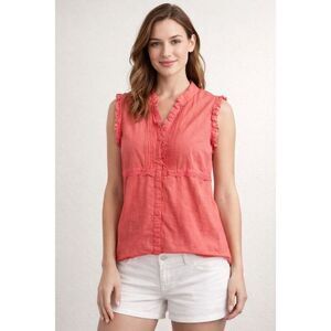 Caribbean Joe Coral Sleeveless Blouse Lace Trim Cotton Small